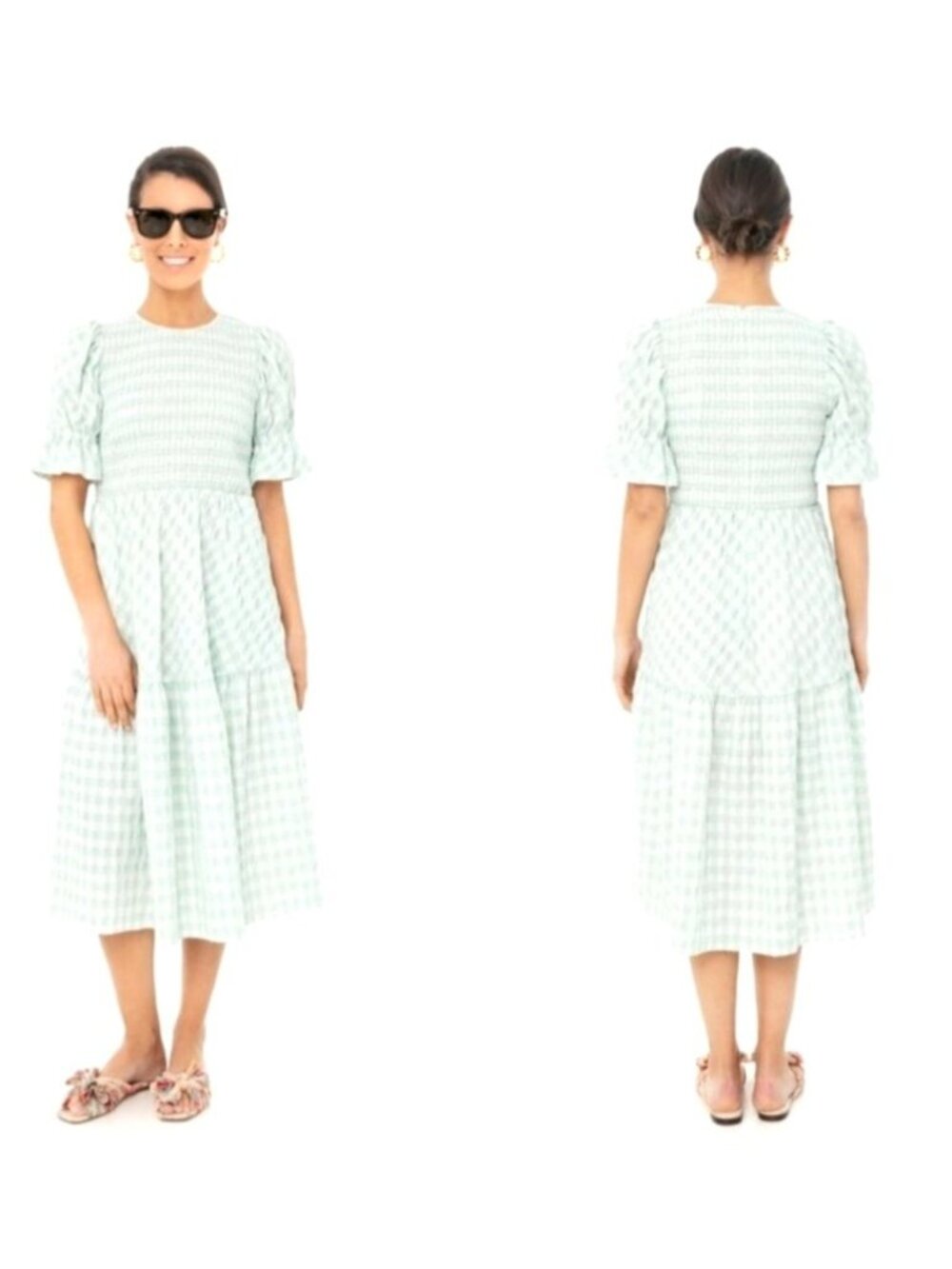 Tuckernuck Women's Sz XXL Gingham Sussex  Smocked Tiered Midi Dress